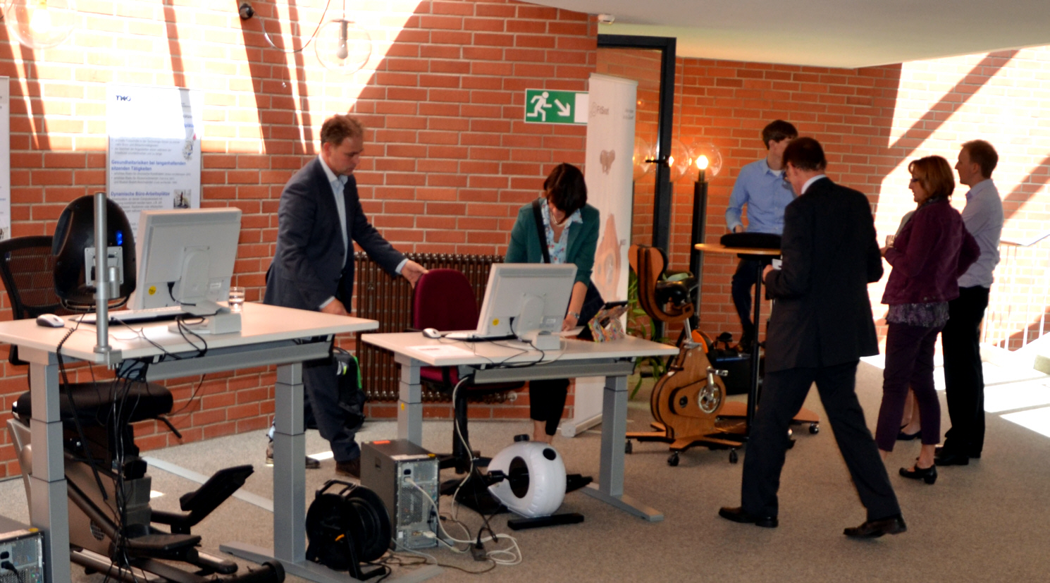 Participants of the workshop whilst testing different dynamic workplaces