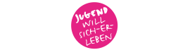 Pinker Kreis mit weißen Rand und weißer Schrift: Jugend will sich-erleben