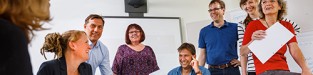 Some people discuss research findings