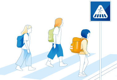 Die Illustration zeigt Kinder, die eine Straße überqueren. Die Illustration zeigt Kinder, die eine Straße überqueren.